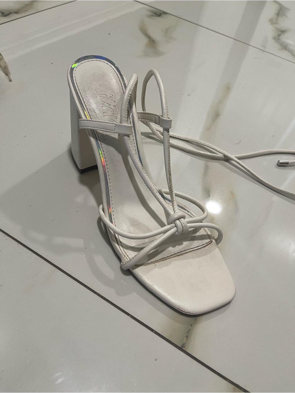 Liliana White Strappy Block Heel Sandals